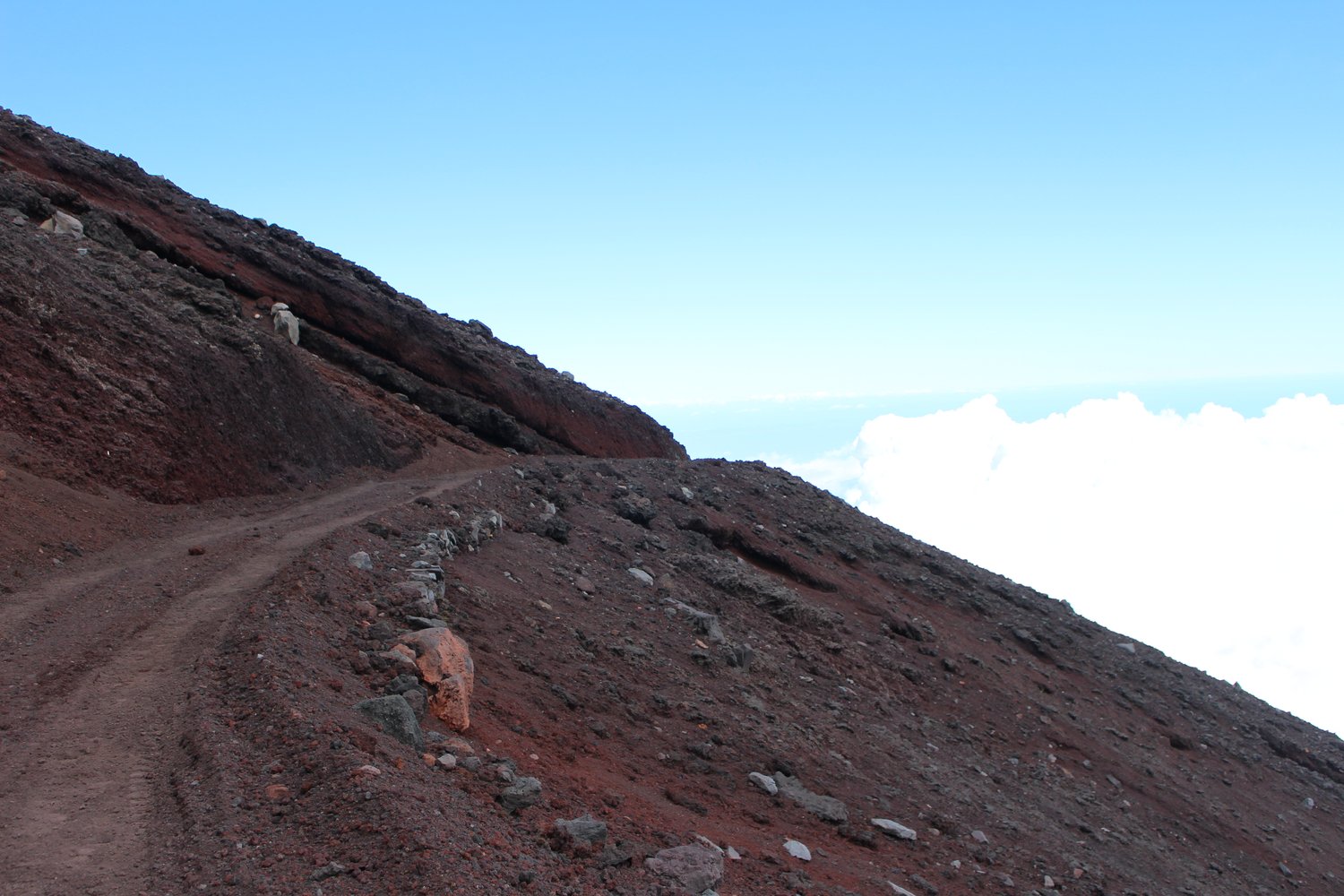富士宮ルートから御殿場ルートへの連絡路 人のいない静かな赤い火山礫の登山道 富士山プリンスルート