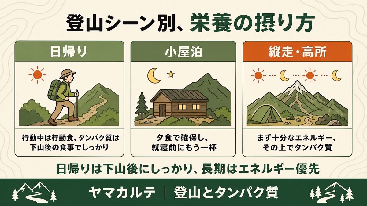 登山シーン別の栄養の摂り方 日帰りは下山後にしっかり・小屋泊は夕食と就寝前・縦走高所はエネルギー優先 ヤマカルテ