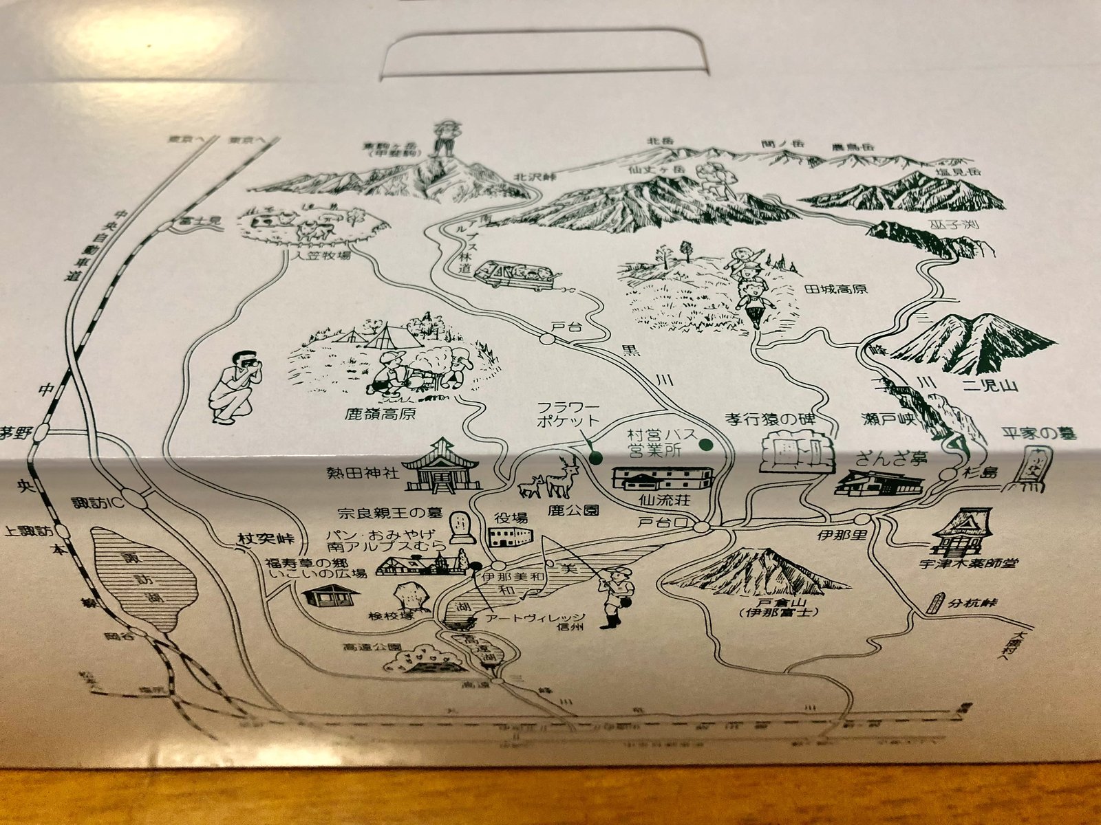 南アルプスの山々が描かれた道の駅南アルプスむら長谷のパンの箱