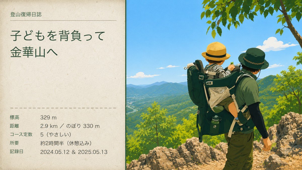子どもをチャイルドキャリアで背負って金華山に登る理学療法士パパ 育児ブランク明けの子連れ低山 ヤマカルテ